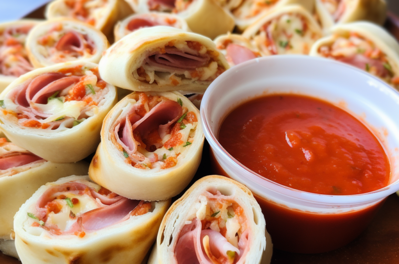 Pizza-Roll / gerollte Pizza mit Dip